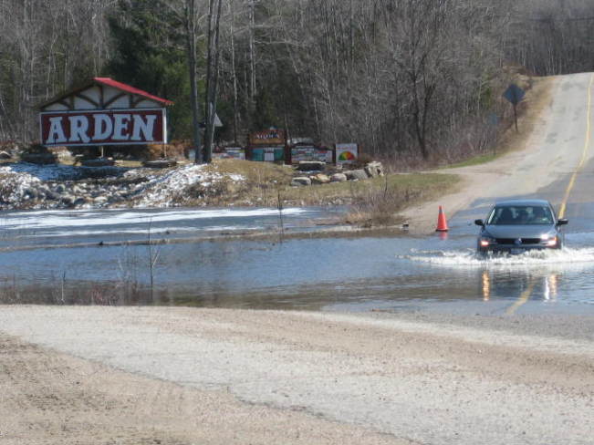 Flooded road Arden, Ontario Canada