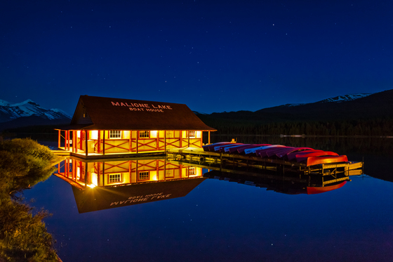 Canadian Geographic Photo Club Maligne Lake Boat House At Night