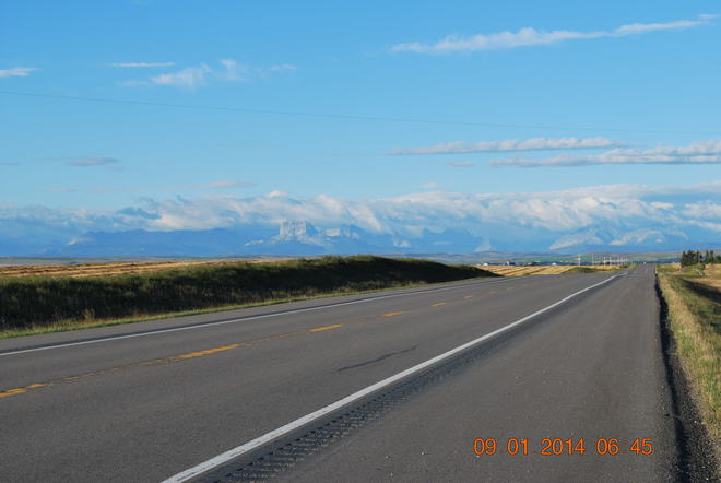 Old Chief Mountain surrounded by clouds, Morning of Sept. 1, 2014 Cardston County, AB