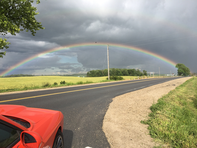 After our town flooding seeing this rainbow brought a smile to our faces ! Clifford, Ontario, CA