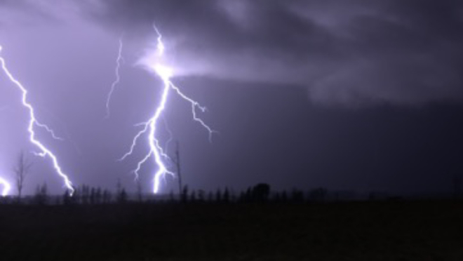 Lightning over work area. Greenview No. 16, Alberta, CA