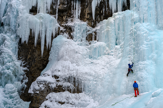 1a. Ice climbers on frozen waterfalls, Johnston Canyon
