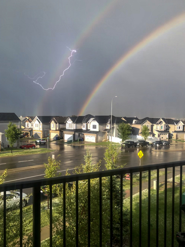 Double Rainbow & lightning Calgary, Alberta, CA