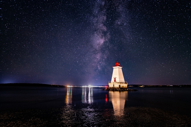 Sandy Point Lighthouse And Milky Way Sandy Point, Shelburne, Nova Scotia