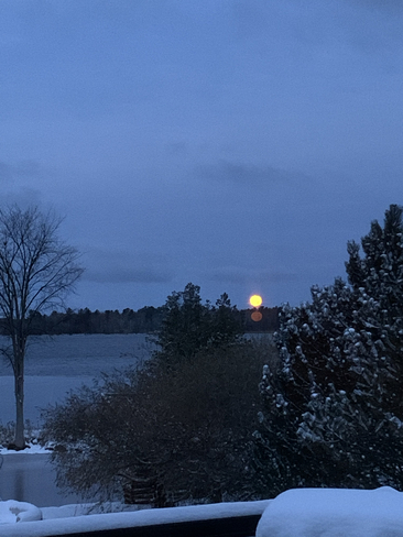 Morning moon and fresh snow. Selwyn, Ontario, CA