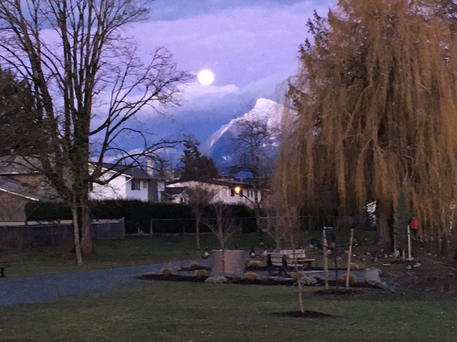 The moon and Cheam Sardis, British Columbia, CA