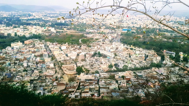 Birds eye view of Udaipur city from the rope way - Rajasthan India Udaipur, Rajasthan, India