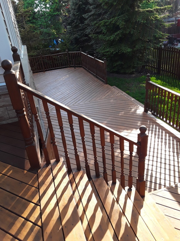 Finished resurfacing deck with late evening sunbeams effect Centennial Scarborough, ON