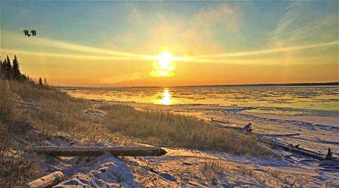 Sunrise and Mackenzie River starting to freeze up Norman Wells, NT