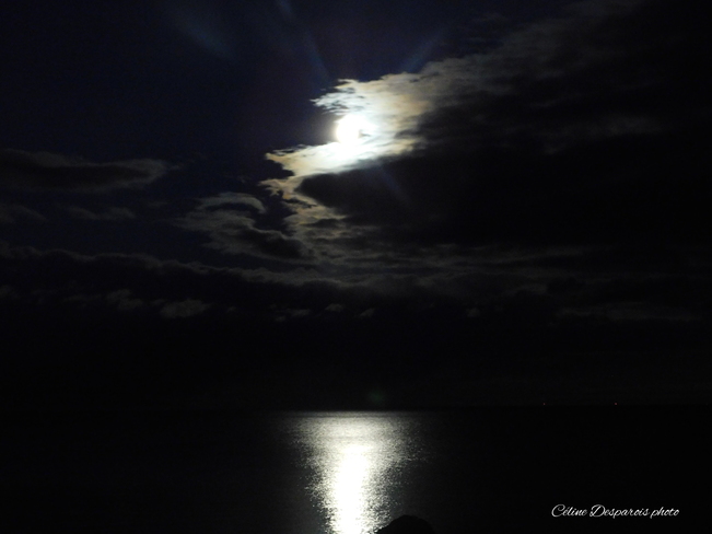 Pleine lune sur la mer. Chemin Alcida, Alcida-et-Dauversière, NB