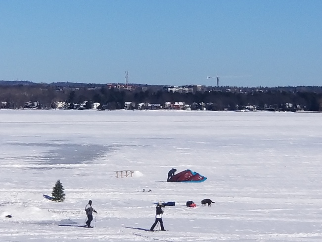 Snow shoers and kite boarder setting up on the River, undeterred by the cold... Ottawa, ON