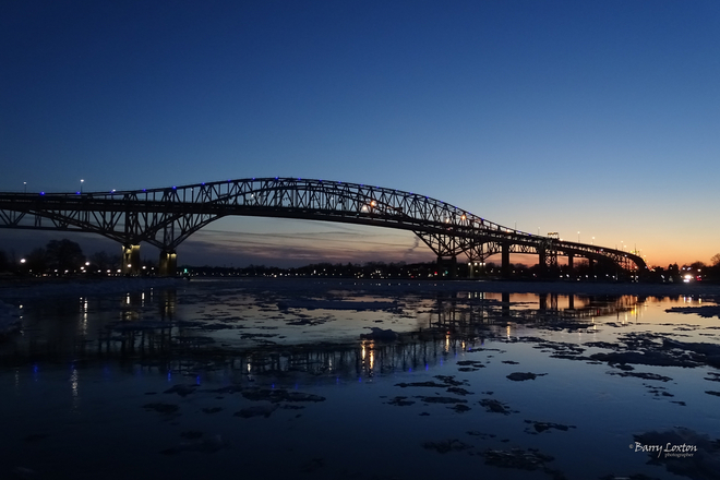 Blue Water Bridge in the evening. Point Edward, ON