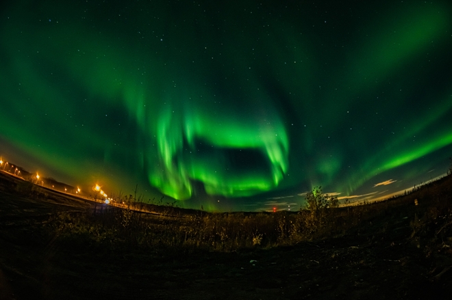 Northern Lights just north of the city. Fort McMurray, Alberta, CA