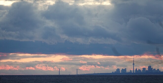 Sunset on the Toronto Skyline 02 Dec.'21 Viewed from Bonnie Brae Point Cliff, Oshawa, Ont.