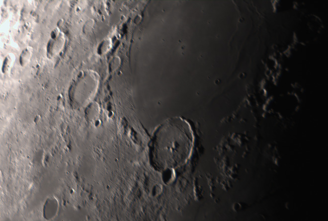 Mare Humorum with 110km diameter Gassendi crater at the bottom Brighton