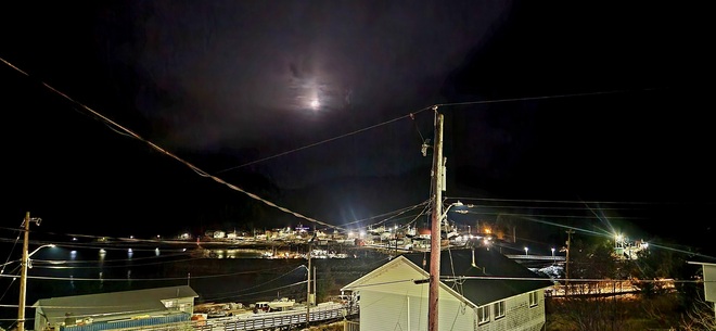 freezing moon setting Hartley Bay, BC