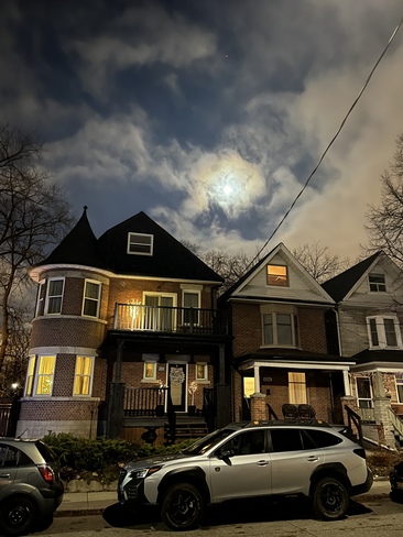 Near full moon over the Junction Junction Area, Old Toronto, Toronto, ON
