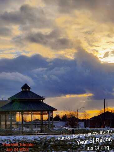Jan 24 2023 Peaceful Winter Sunset before arriving Snowstorm Iris Chong Thornhill, Vaughan, ON