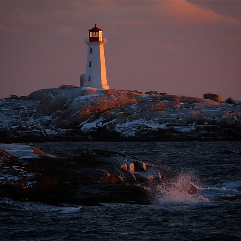 The sun hitting Miss Peggy during the setting sun tonight Peggys Cove, NS