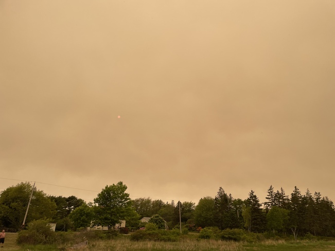 Heavy smoke from Barrington Lake Wildfire Sluice Point, Nova Scotia