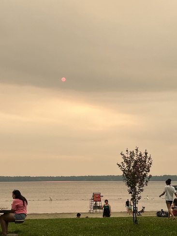 Sun under forest fires Val-d'Or, QC