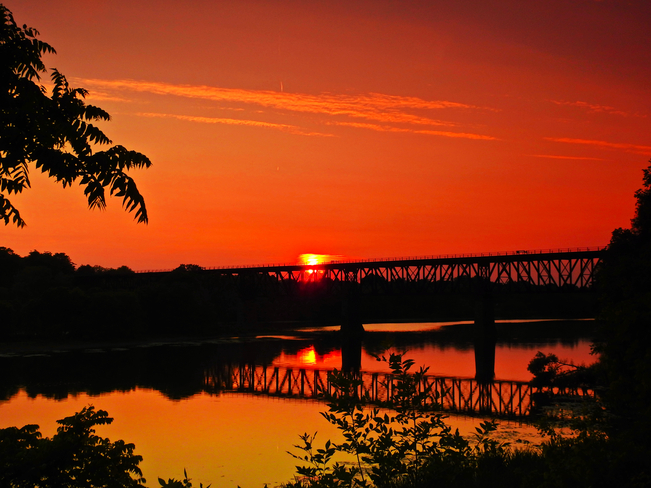 Sunset With Train On The Trestle 170 Water St N, Cambridge, ON N1R 3B6, Canada