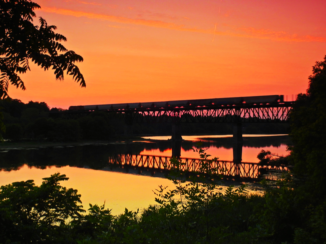 Sunset With Train On The Trestle 170 Water St N, Cambridge, ON N1R 3B6, Canada